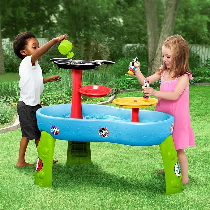 Disney Mickey Mouse Water Table by Delta Children| 3-Tier Water Play Table with 11-Piece Toy Set | Water Sensory Table + Summer Beach Toys for Outside Backyard for Toddlers Ages 2+, Blue