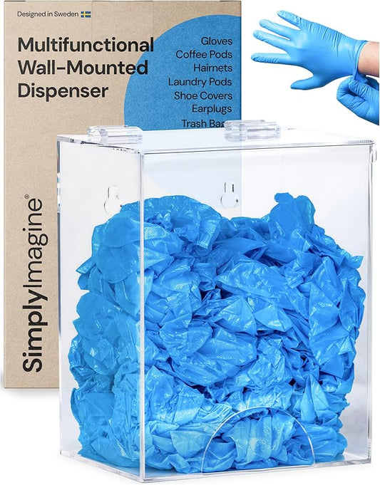 Glove Dispenser Wall Mount - Medium Clear Acrylic - Latex Glove Storage & Hair Net Dispenser - Acrylic Wall Mount Container for Household Essentials
