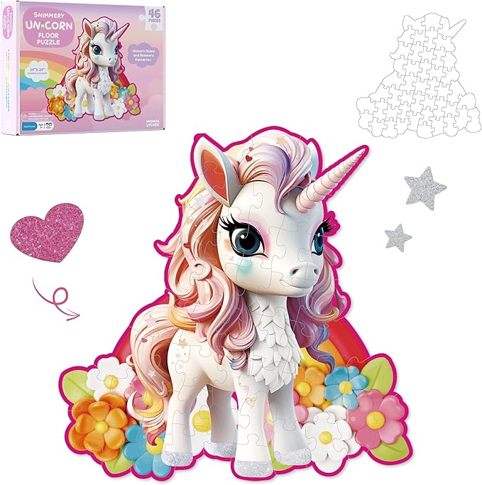 MOMO&LYCHEE Unicorn Floor Puzzles,46 Pieces Jigsaw Puzzles for Kids Ages 4-6,Large Puzzles Toys for Toddler Gift