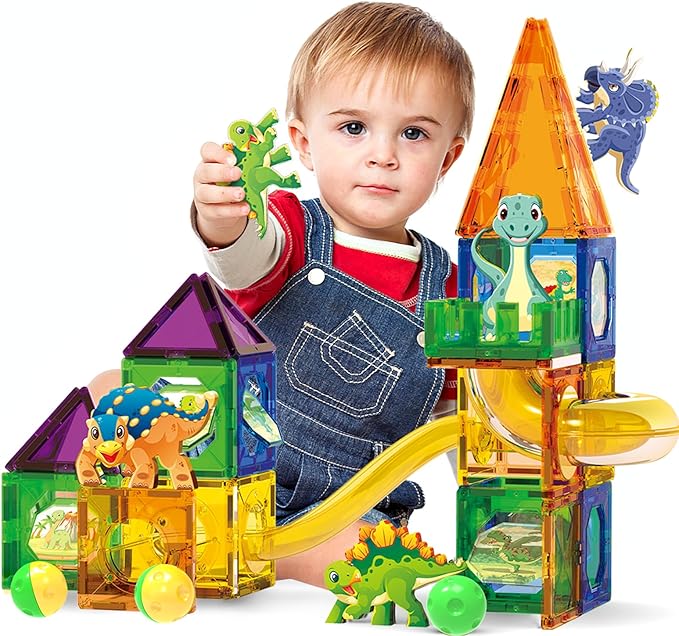 Dinosaur Magnetic Blocks Set, Upgrade DIY Magnets Building Blocks for Kids, 60 Piece Magnets Tiles for Boys and Girls Learning by Playing Games to Improve Imagination and Creativity