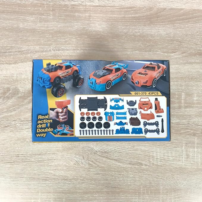 Pup Go 3-in-1 Take Apart Car for Boys with Electric Drill, 43Pcs Construction Toy Truck, Build Your Own Car with Play Tools, Ideal STEM Gift for Kids Children Ages 3 4 5 6 7 Year Orange