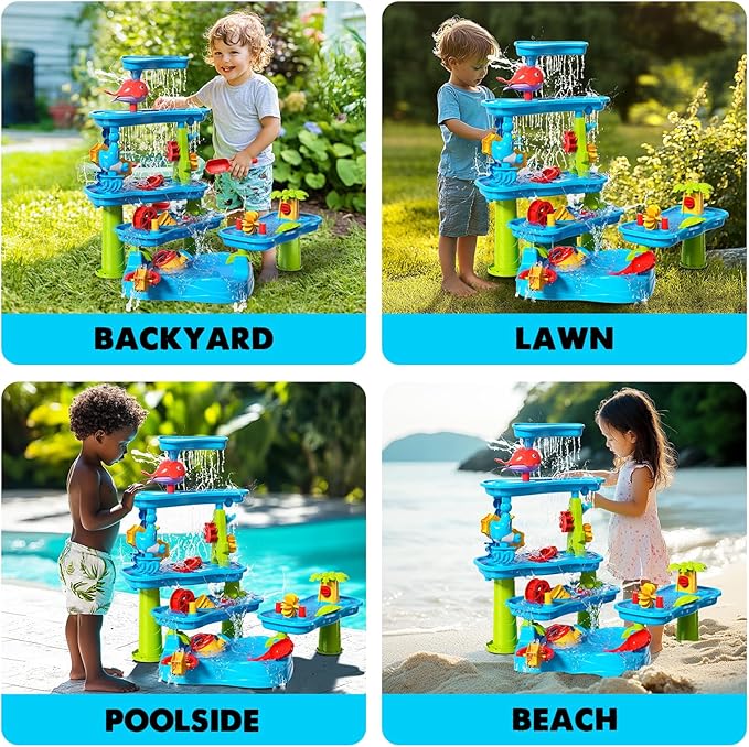 CozyBomB™ Water Table for Toddlers 3-5 | Outdoor Toys Water Play Table, Magnetic Fishing Toy Game, Summer Splash Pond Showers Sand Activity, Sensory Party Birthday Gift Kids Ages 4-8 9-12 (5-Tiers)