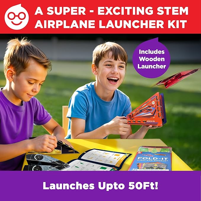 Doctor Jupiter Paper Airplane Book Kit for Kids Ages 6+ | Birthday Gift Ideas for 6-7-8-9-10-11-12 Year Old Boys & Girls | Learning & Educational STEM Toy with 50 Paper Airplanes and Launcher