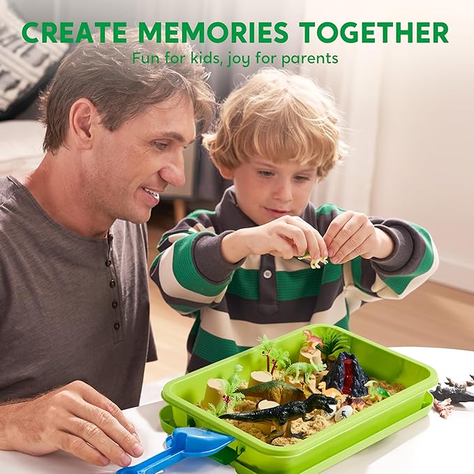 Klever Kits Dinosaurs Sensory Bin Toys for Toddlers with Glow in The Dark Dinosaurs, Sandbox with Lid Sand, Preschool Learning Activities Gifts for Boys Girls Age 3+