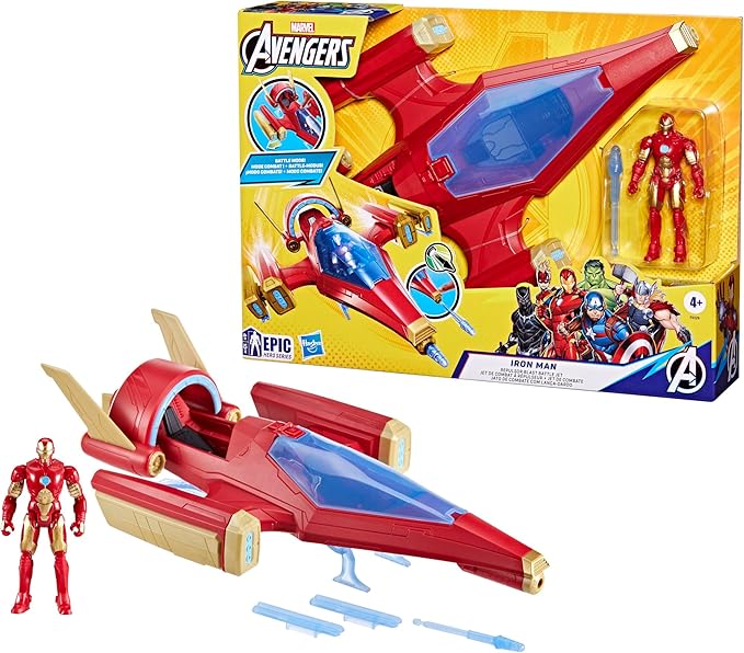 Marvel Avengers Epic Hero Series Iron Man Repulsor Blast Battle Jet, 4-Inch (10 cm) Vehicle & Action Figure Set, Super Hero Toys, Kids Ages 4 & Up