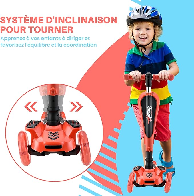 Hurtle 3-Wheeled Scooter for Kids - Wheel LED Lights, Adjustable Lean-to-Steer Handlebar, and Foldable Seat - Sit or Stand Ride with Brake for Boys and Girls Ages 1-14 Years Old