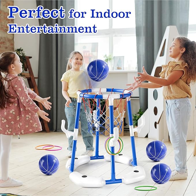 Pool Basketball Hoop Toys,2-in-1 Floating Basketball Pool Games with 4 Balls/12 Rings/Pump,Swimmming Pool Games for Kids Ages 4-8 8-12 Adult, Outdoor Water Play Toys for Summer Family Party(Blue)