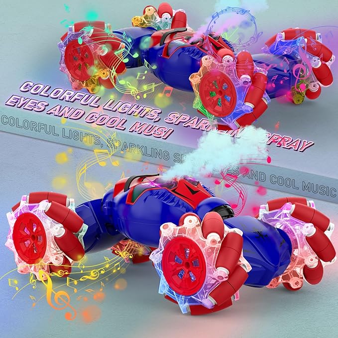 RC Stunt Cars, Gesture Sensor Stunt Remote Control Car Toys for Kids Age 6 7 8 9 10 11 12+ Years Old, 2.4GHz 4WD RC 360° Flips Off Road Vehicle Toys with Lights Music, Gifts for Boys Girls