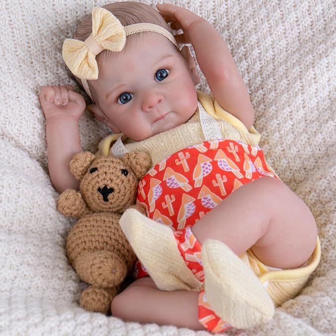 Reborn Baby Dolls Clothes Girl Yellow Baby Clothes 17-22 Inches Newborn Outfit and Accessories for Girls' Clothing