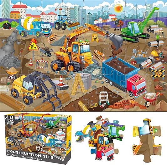 48 Pieces Jumbo Floor Puzzles for Kids ages 3-5, Puzzle for Kid Ages 4-6, Construction Site Jigsaw Large Puzzles, Children Learning Preschool Educational Toys, Great Gift for Kids 4-8 Years Old