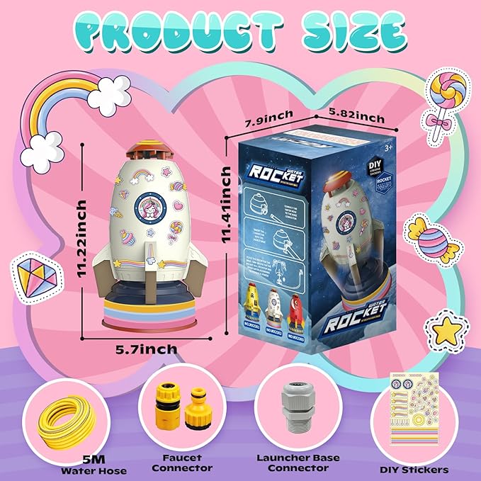 Outdoor Water Sprinkler Toys for Kids, Summer Water Rocket Sprinkler Launch Toys for Kids, Ideal Holiday Backyard Lawn Game Water Toy Birthday Gift for Boys Girls 3 Years and Up (Gray)
