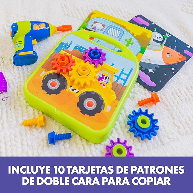 Educational Insights Design & Drill Gears Workshop - Construction Toys & Toddler Tools, Kids Tool Set with Real Electric Drill Toy, Take Apart STEM Set, Building Kits and Gifts for Ages 3+