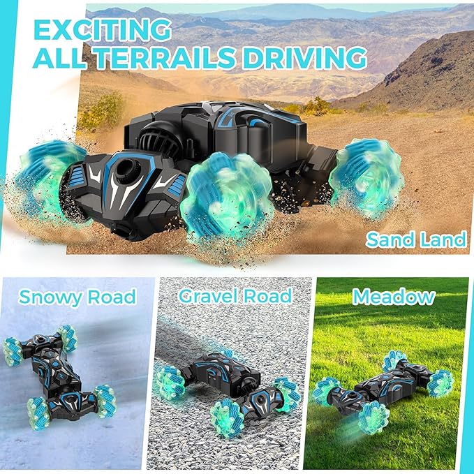 Gesture Sensing RC Stunt Car, Remote Control Car Toys for Boys 6-8-12, 360° Rotating 4WD Twist Cars with Light Music & Spray, Birthday Gift for Kids Age 6 7 8 9 10 11 12, 2.4Ghz Hand Controlled Toy