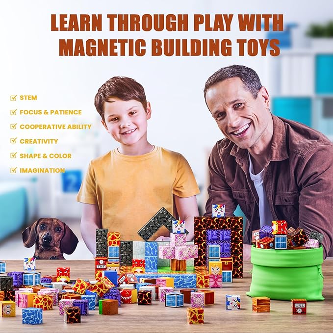 Magnetic Blocks - Build Magnet World Magic Portal Set, Magnetic Tiles Building Blocks Toddler Toys STEM Sensory Outdoor Toys for 3+ Year Old Boys & Girls, Creative Kids Games Kids Toys-120PCS