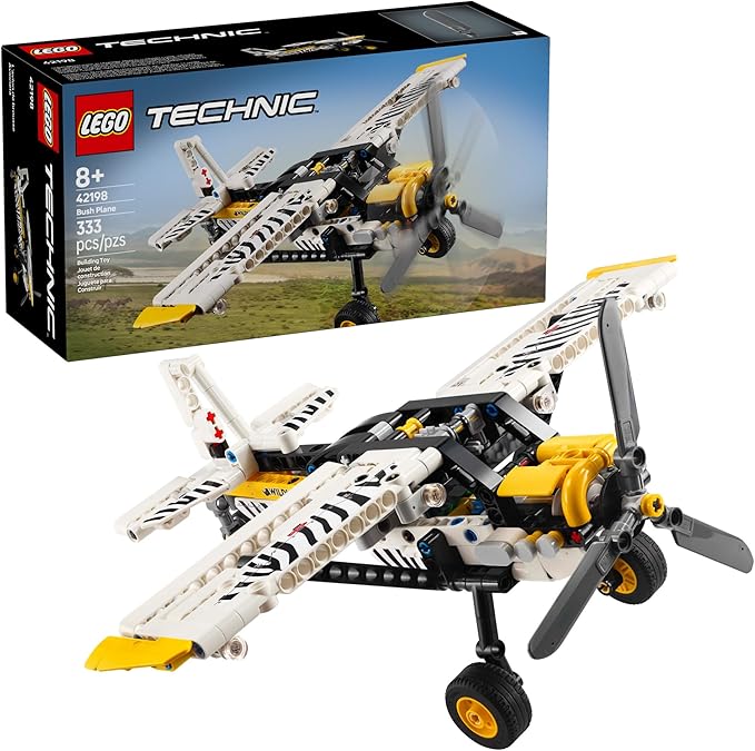 LEGO Technic Bush Plane Toy - Buildable Airplane Toy for Kids, Boys and Girls, Ages 8+ - Model Airplane Gift with Spinning Propeller, 4-Cylinder Piston Engine, and More - 42198