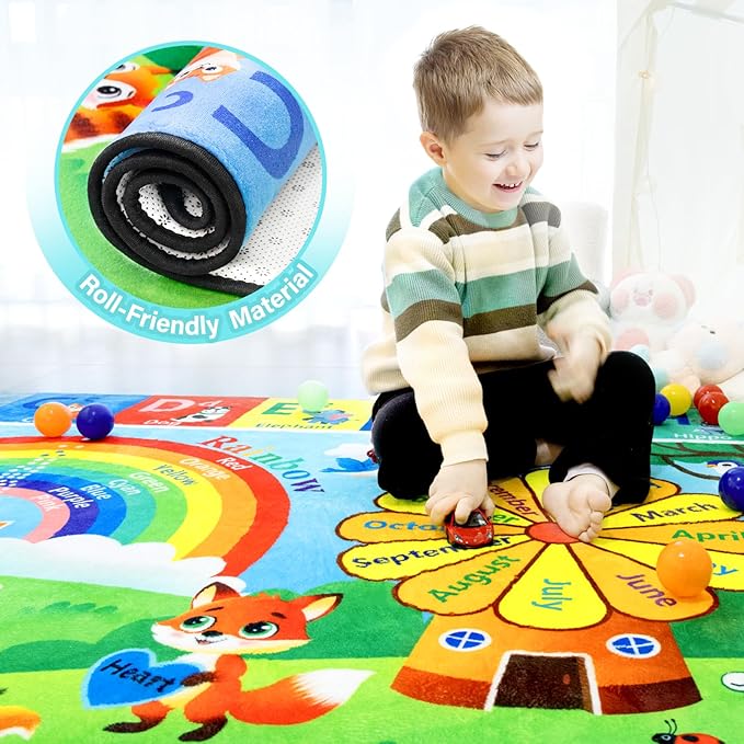 Alphabet Rug for Children's Playroom - ABC 5x7 Feet Windmill Rug, Washable and Non-Slip Mat