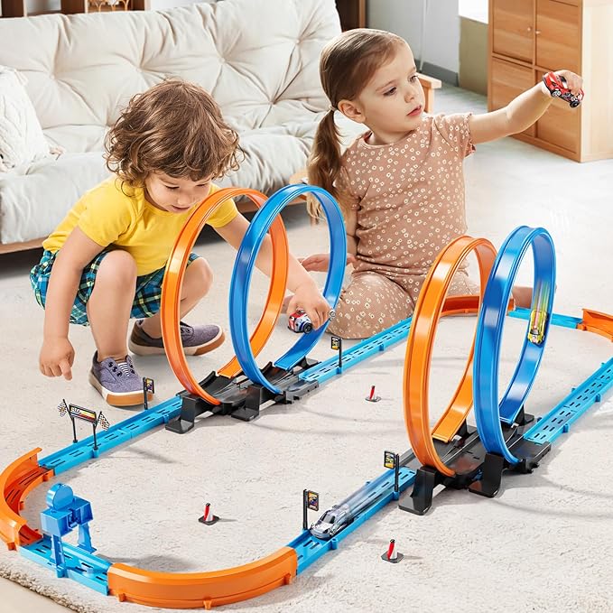 Car Race Track Sets for Kids 3 4 5 6 7 8 9 Years Old - Toy Car Track Set for Boys 3-5 6-8 8-12, Racing Game with 4 Small Cars, Boys Toy, Gifts for Boys Girls 3-8