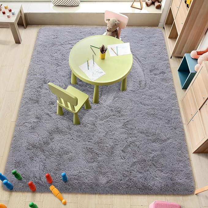 Amearea Premium Soft Area Rug 4x5.3 Feet, Grey Rugs for Living Room, Fluffy Carpet for Bedroom Nursery Playroom Teen Home Decor, Comfortable Indoor Furry Dorm Carpets, Grey