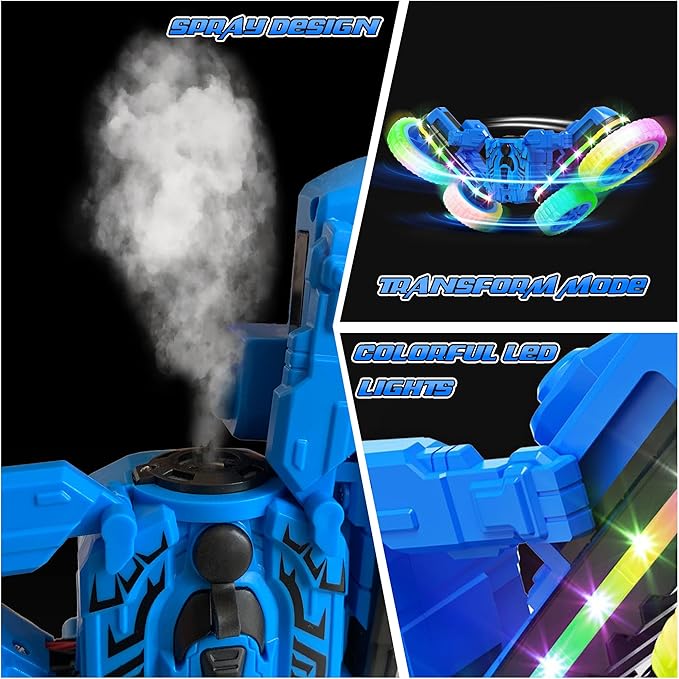 360°Rotating RC Cars with Cool,RC Cars with Sides Light and Headlights,2.4Ghz All Terrain Toy Car for Boys Girls Birthday Gift(Blue)