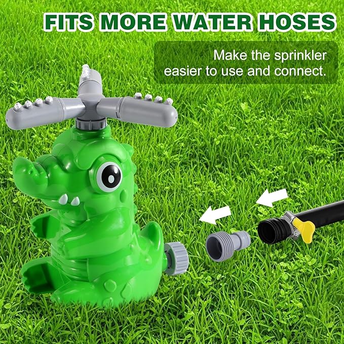 HeySplash Water Sprinkler Baseball Toy, 2 in 1 Water Spray Sprinkler Ball Set with 2 Detachable Sprinkler Heads, Outdoor Summer Toys Outside Toys for Toddlers and Kids, Green Crocodile