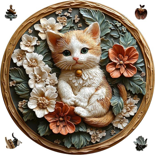 Wooden Puzzles for Adults, 3D Vision Effects Resin Cat Wooden Jigsaw Puzzles 500pcs, 16.5x16.5in, Unique Shape Adult Puzzles, Wood Puzzles Creative Gift for Adults and Kids Home Decor