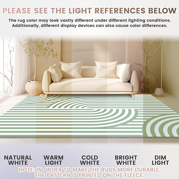 Washable 8x10 Modern Area Rug for Living Room, Sage Green Minimalist Aesthetic Abstract Boho Large Rugs, Ultra-thin Low Pile Soft Nonslip Indoor Floor Carpet for Office Bedroom Playroom Classroom Dorm