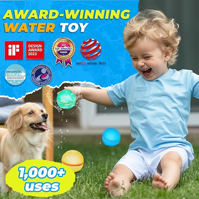 16PCS Magnetic Reusable Water Balloons, Refillable Silicone Bath Pool Beach Toys for Kids, Quick Fill Self-Sealing Splash Balls for Outdoor Water Fun Summer Family Games