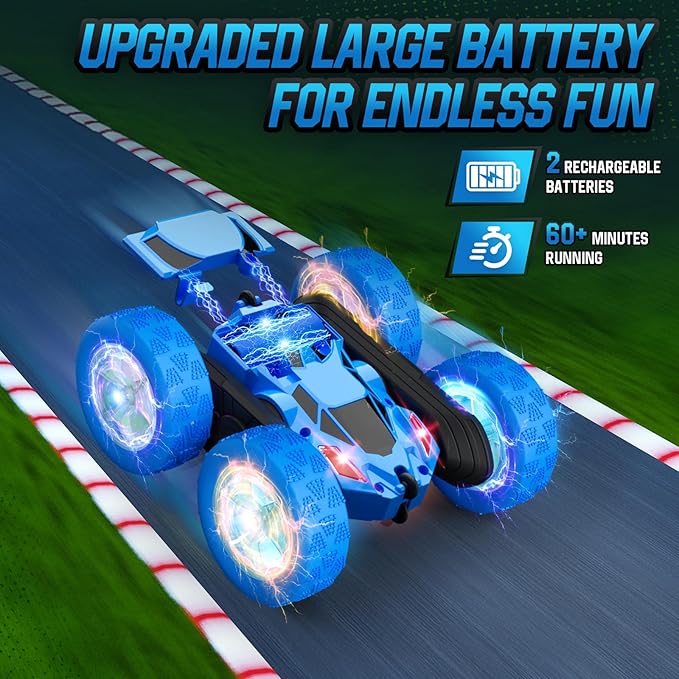 Remote Control Car for Boys 6-12 Year Old Double Sided 360°Rotating 4WD Rechargeable RC Cars Race Stunt Toy Car for Kids Birthday-Blue