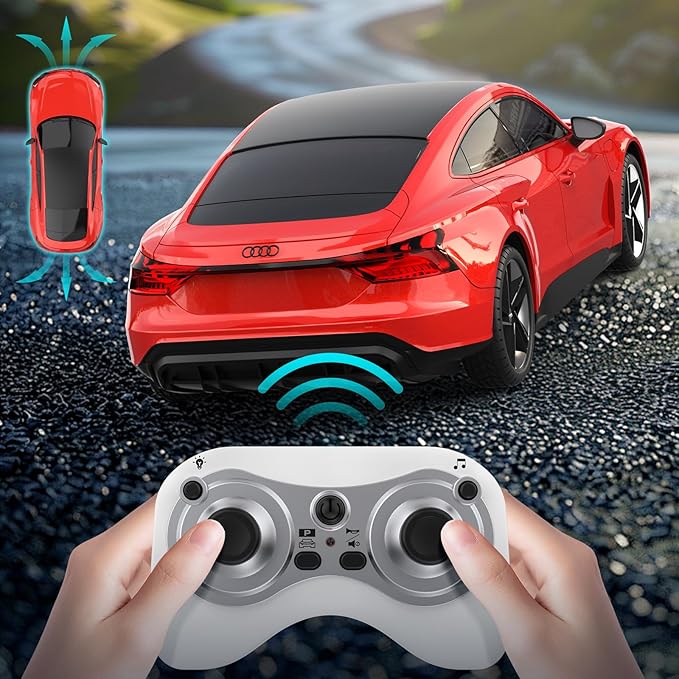 DOUBLE E Audi RS e-tron GT RC Car 1:16 Scale Model New Energy Remote Control Car Automatic Parking Led Lights & Sound Gifts for 6 7 8+ Year Old Boys Girls