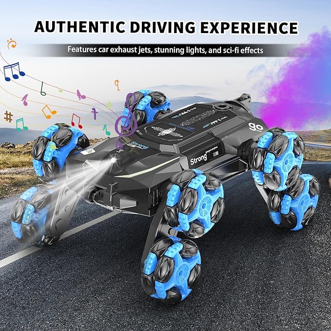8WD Gesture Sensing Stunt RC Cars - 2.4Ghz 360° Rotation Remote Control Car with Spray, Light & Sound, Transform Drift Climbing Racing Vehicle, Birthday Toys for Ages 8-13 Boys Girls