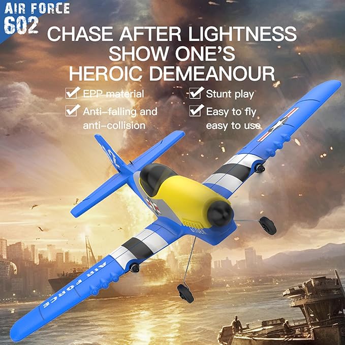 Rc Plane 3 Channel Airplane,P51D Mustang Fighter with 2 Batteries,Built-in Gyro Self-Stabilizing System Easy to Fly Rc Airplane,Rc Glider for Kids Adults Beginners
