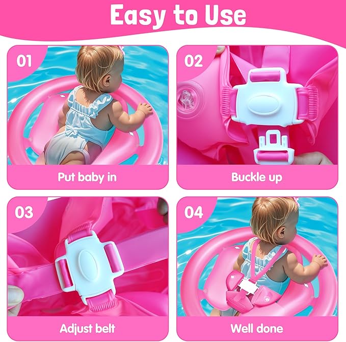 ZIZZ Baby Pool Float with Canopy - 2025 New Inflatable Baby Swim Float with UPF50+Sun Protection, Baby Infant Pool Float with Toy Play Console Adjustable Seat for Toddler Kids Aged 6-36 Months