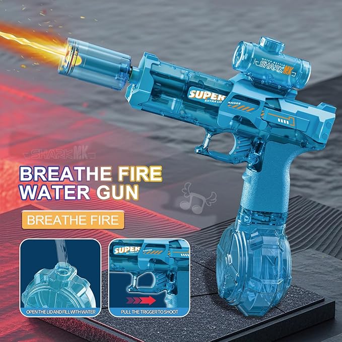 2Pcs Electric Water Gun for Adults Battery Powered Water Gun Electric for Kid with Muzzle Flash Rechargeable Spray Gun Toys Capacity Range Up to 32 FT Beach Toys for Summer Outdoor Pool - Blue Black