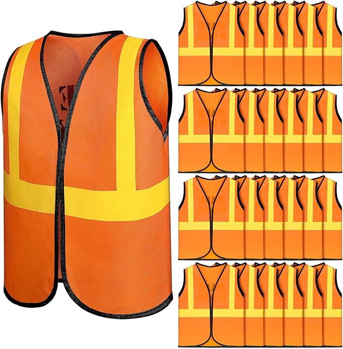 Bokon 24 Pcs Kids Construction Vest Kids Orange Safety Vest Children Construction Dressing Up Supplies for Construction Worker Costume Role Play Construction Party Birthday Party Supplies