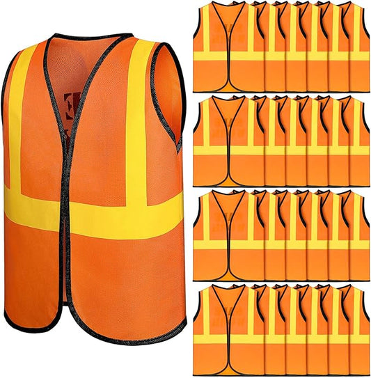 Bokon 24 Pcs Kids Construction Vest Kids Orange Safety Vest Children Construction Dressing Up Supplies for Construction Worker Costume Role Play Construction Party Birthday Party Supplies