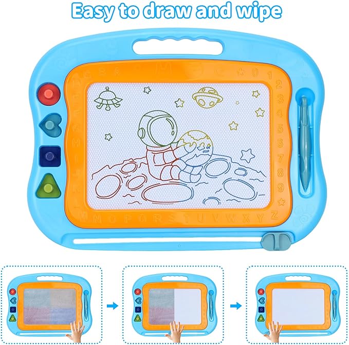 BABLOCVID Magnetic Drawing Board Toddler Toys for Boys Girls, 15 Inch Erasable Doodle Board for Kids Colorful Etch Education Sketch Doodle Pad Toddler Toys for Age 3 4 5 6 7 Year Old Boy Girl Blue