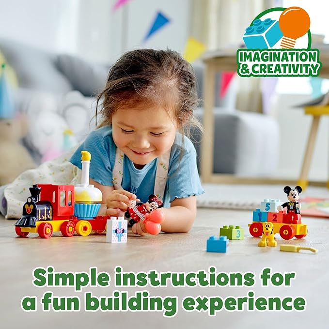 LEGO DUPLO Disney Mickey & Minnie Mouse Birthday Train - Building Toys for Toddlers with Number Bricks, Cake and Balloons, Early Learning and Motor Skill Toy, Great Gift for Girls, Boys Ages 2+, 10941