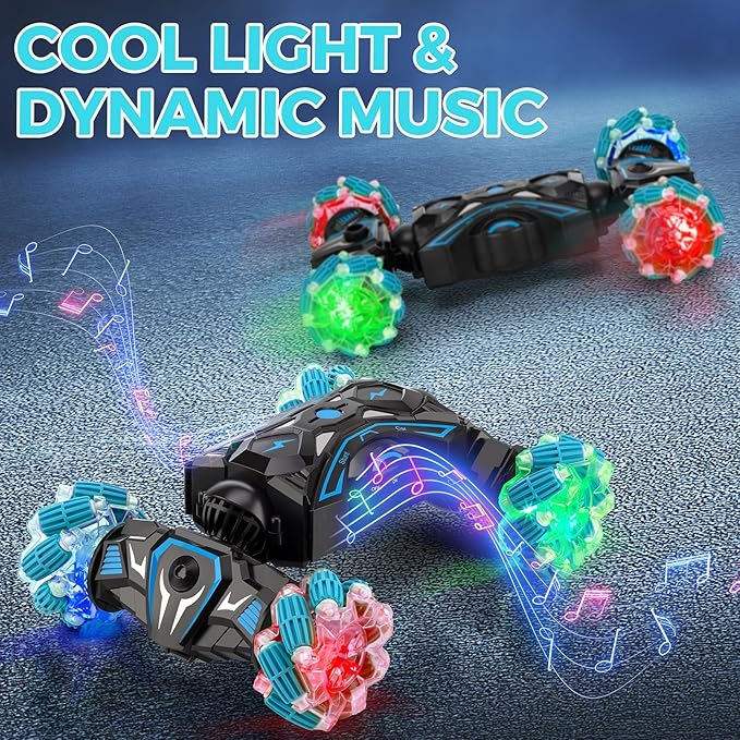 Gesture Sensing RC Stunt Car, Remote Control Car Toys for Boys 6-8-12, 360° Rotating 4WD Twist Cars with Light Music & Spray, Birthday Gift for Kids Age 6 7 8 9 10 11 12, 2.4Ghz Hand Controlled Toy