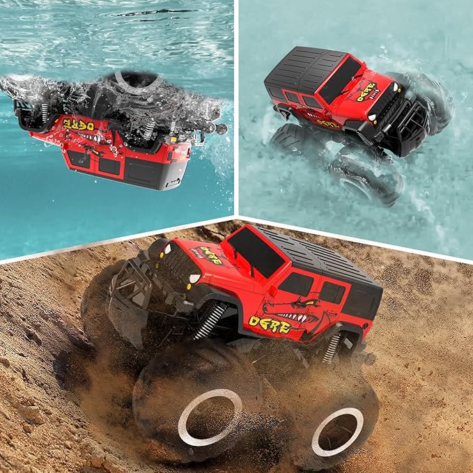 STEMTRON Amphibious Remote Control Car Toys for Boys 2.4 GHz 1:16 All Terrain Off-Road RC Car Waterproof RC Monster Truck Kids Pool Toys Remote Control Boat Gifts for Kids