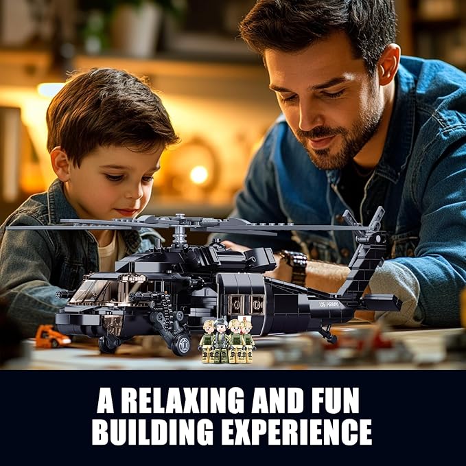 UH-60 Black Utility Helicopter Building Set for Adults, Compatible with Lego Military Army Airplane, Hawk Plane Model Kit with 4 Soldier Figures, Birthday Gift Toys for 8-14 Boys Kids (692 PCS)