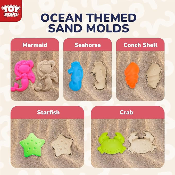 TOY Life 41 Pcs Beach Toys for Kids Ages 4-8 Collapsible Sand Toys Toddlers with Silicone Bucket Shovels & Sand Castle Building Kit Molds, Sandbox Toy Travel, Beach Party, Fishing, Summer Activities