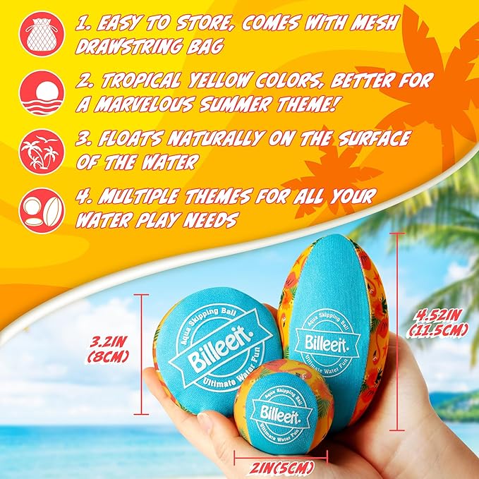 5Pcs Water Skipping Balls Set for Pool Play, Multi-Colored Splash Water Bouncing Balls, Fun Water Pool Beach Swim Toys & Games for Kids 3+ 4-8-12 and Adults