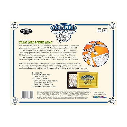 Front Porch Classics, Spinner Domino Game Set in Collectible Wooden Case from Front Porch Classics for 2 to 8 Players Ages 8 and Up