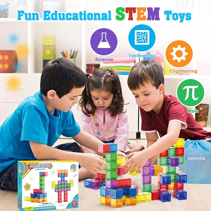 1.38 inch Magnetic Blocks Toddler Toys, 30pcs Translucent Building Blocks Building Toy for Ages 2-4 5-7, Preschool STEM Magnet Sensory Montessori Toys for 2 3 4 5 6 Year Old Boys Girls