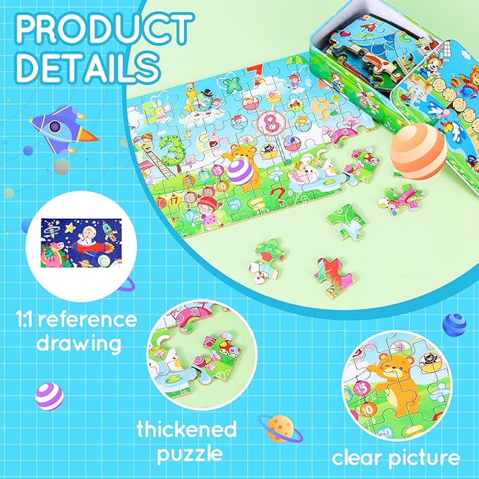 Libima 9 Boxes Party Favors Jigsaw Puzzles in a Metal Box for Age of 4-8 Wooden Puzzle for Ages 4-8 Boys and Girls Learning Educational Toys 9 Styles(Cool Style)