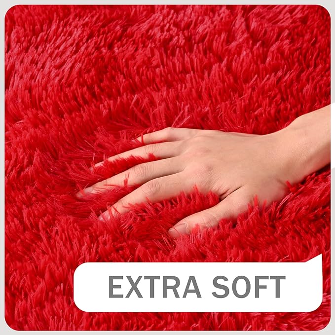 Amearea Shag Fluffy Small Rug, 2x4 Feet Throw Rugs for Bedroom Girls Living Room, Extra Soft and Fuzzy Shaggy Carpet, Non Slip, Solid Color Nursery Home Floor Decor Carpets, Red