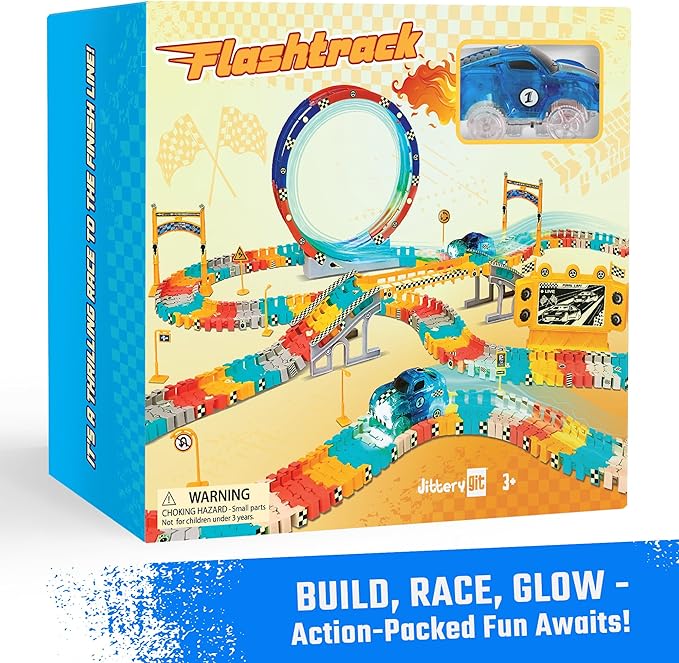 JITTERYGIT Race Track Glow in The Dark Magic Toy Set, Kids Light Up Flexible Car Tracks - Best Birthday Gift for Boys Girls and Toddlers 3 4 5 6 7 8 Year Old