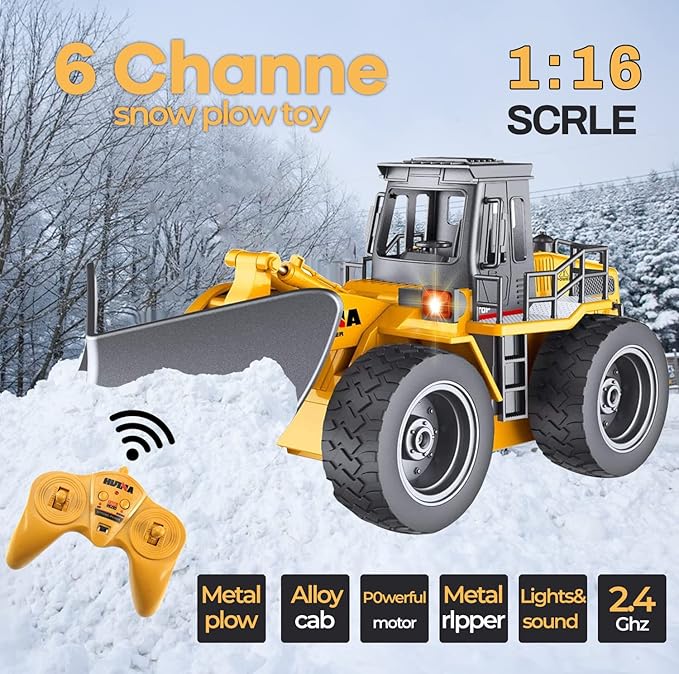 Snow Plow 1/18 RC Front Loader Tractor 2.4Ghz Construction Vehicles with Light & Sound for Kids