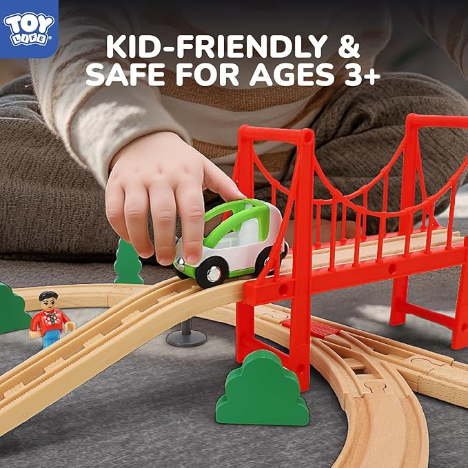 TOY Life 80pcs Wooden Train Set for Kids 3-8, Compatible with Thomas, Brio, Fits HO Scale, Modern Style, Unisex, Ages 3+