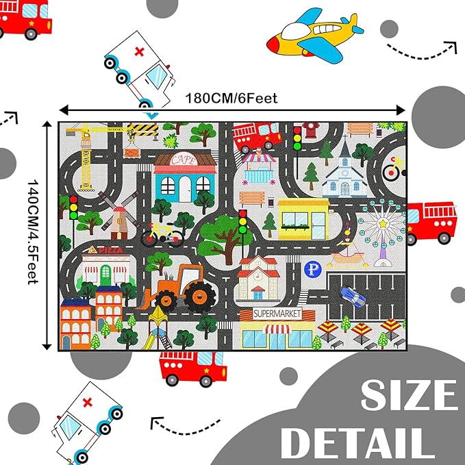 Kids Carpet for Bedroom - Car Rug 4.5x6 Feet, Educational Traffic Carpet Town City Road Map Carpet Kids Rug for Playroom Bedroom Boys, Car Mats for Playroom Classroom